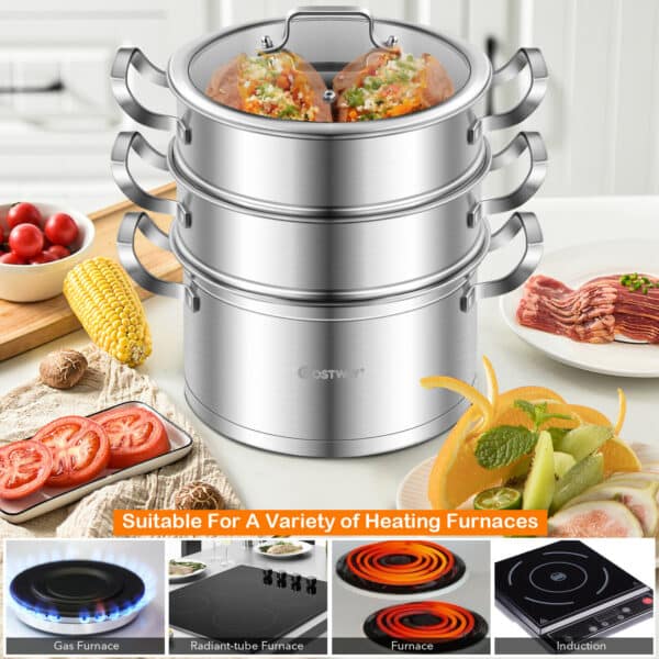 Costway 3 Tier Stainless Steel Steamer Pot - Image 5