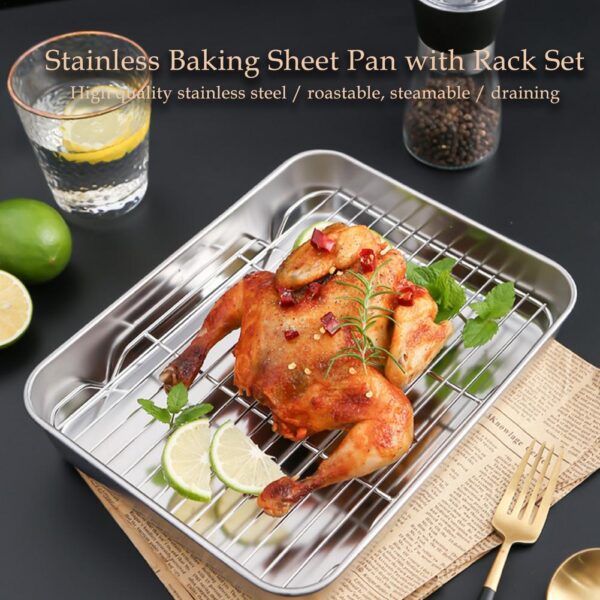 Stainless Steel Baking Tray with Removable Cooling Rack - Image 2