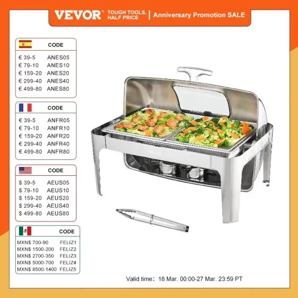 VEVOR 9QT Roll-top Chafing Dish Buffet Set - Image 2