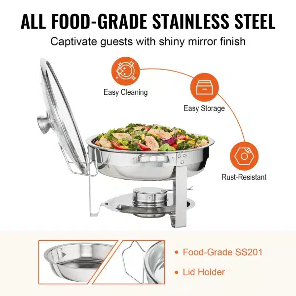 VEVOR 4QT 2-Pack Round Stainless Steel Chafing Dish Set - Image 4