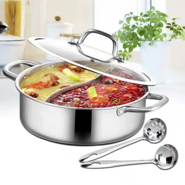 Stainless Steel Shabu with Divider & Lid