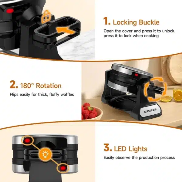 Greeze Double Belgian Waffle Maker - Image 4