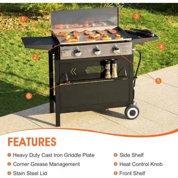 Flat Top Gas Griddle Grill with Lid - Image 2