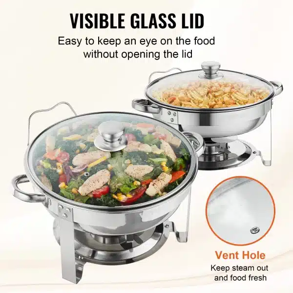 VEVOR 4QT 2-Pack Round Stainless Steel Chafing Dish Set