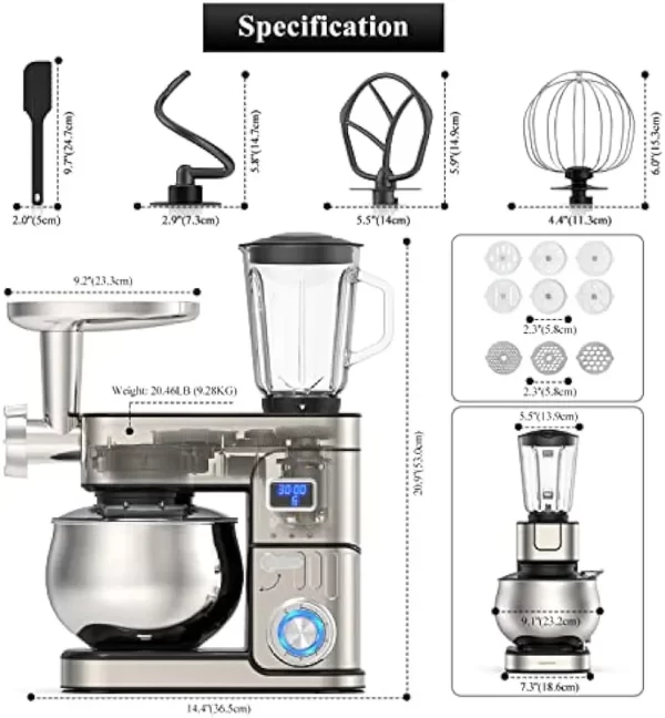 6-IN-1 Stand Mixer, 1200W LCD Display - Image 3