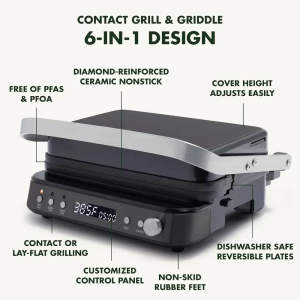 GreenPan Bistro Electrics 6-in-1 Multifunction Grill & Griddle, Healthy, PFAS-Free, Black - Image 5