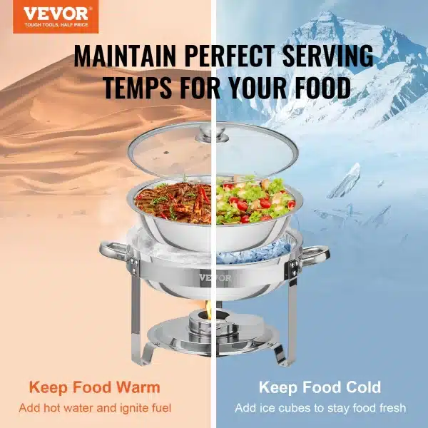 VEVOR 4QT 2-Pack Round Stainless Steel Chafing Dish Set - Image 3