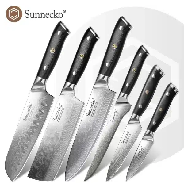 SUNNECKO 6pcs Damascus Steel Kitchen Knife Set