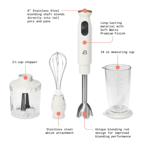 Beautiful 2-Speed Immersion Blender with Chopper & Measuring Cup by Drew Barrymore - Image 5