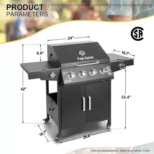 Propane Gas Grill 4 Burners with Side Burner - Image 3