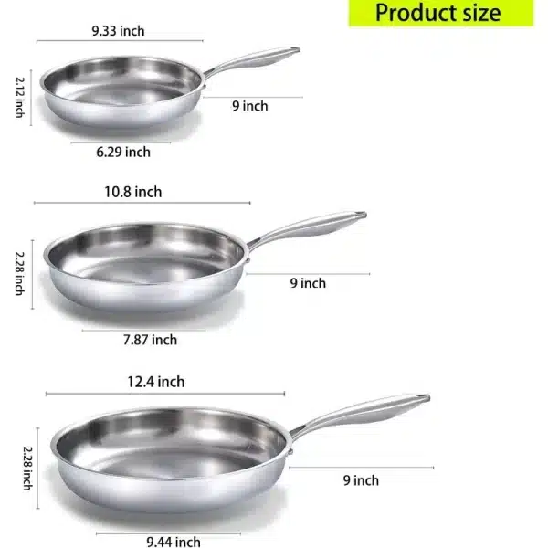 DELARLO Tri-Ply Stainless Steel Frying Pan set - Image 3