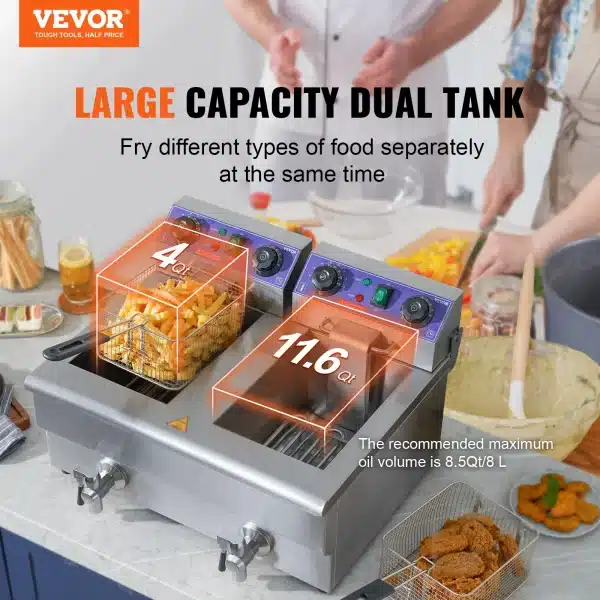 VEVOR  Electric Deep Fryer w/Dual Removable Tanks Commercial Countertop - Image 2