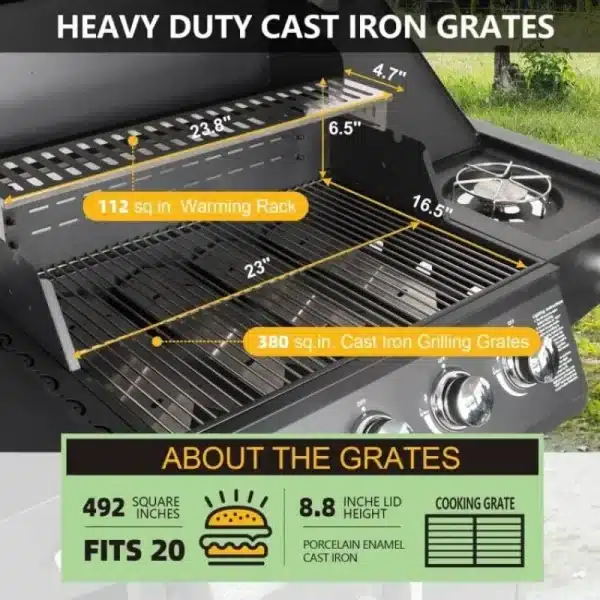 Propane Gas Grill 4 Burners with Side Burner - Image 4