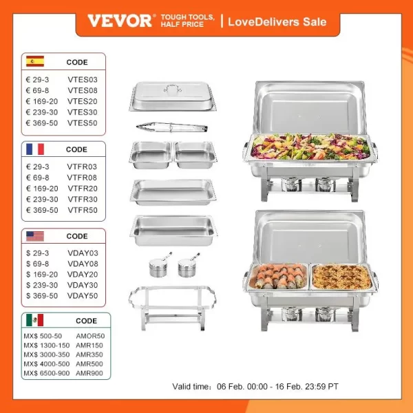 VEVOR 8QT 2 Pack Chafing Dish Buffet Set Stainless