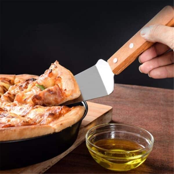 Anti-scalding Pizza Shovels Wooden Handle Round Paddle Spatula Stainless Steel - Image 9