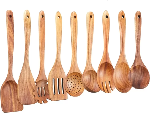 9PC Wooden Kitchen Utensil Set Teak