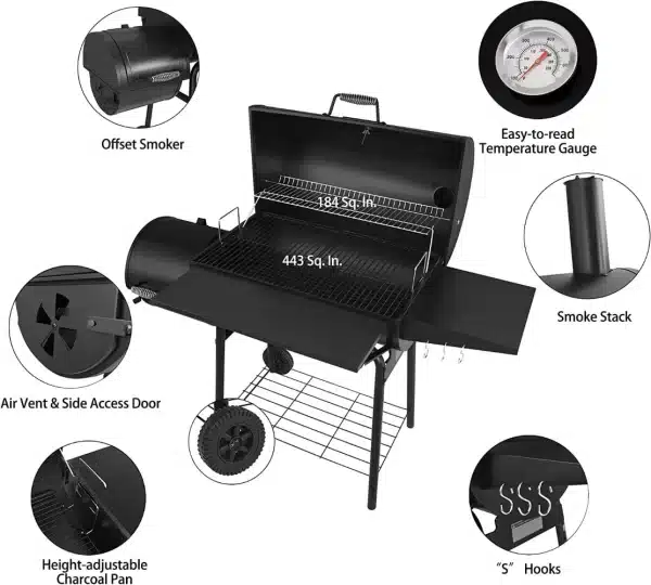 Royal Gourmet 30" BBQ Charcoal Grill and Offset Smoker - Image 3