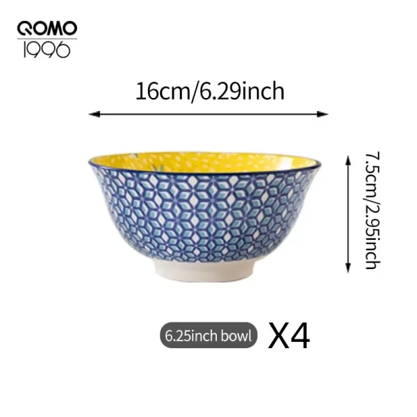 4 Pieces Ceramic Bowl Set Multicolored 6.25 Inch Porcelain Dinnerware Set Premium Ceramic Rice Bowls for Home Kitchen Dishes - Image 14