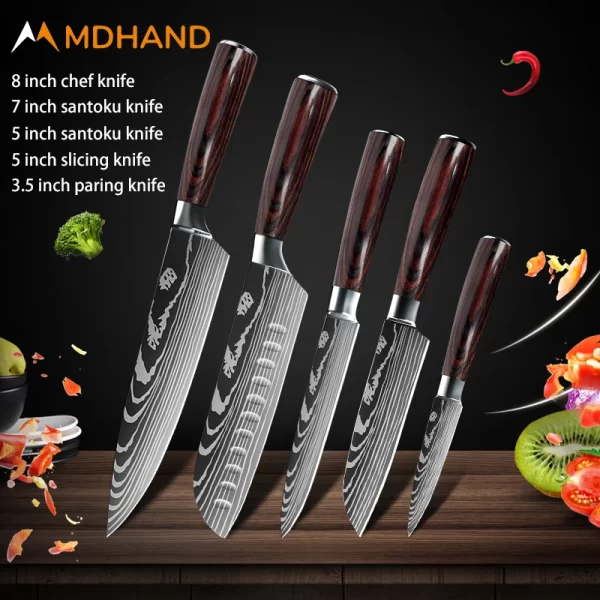 Kitchen Knife Set Damascus Pattern Stanless Steel  Japanese Santoku Knife Cleaver Slicing Utility Knife - Image 18