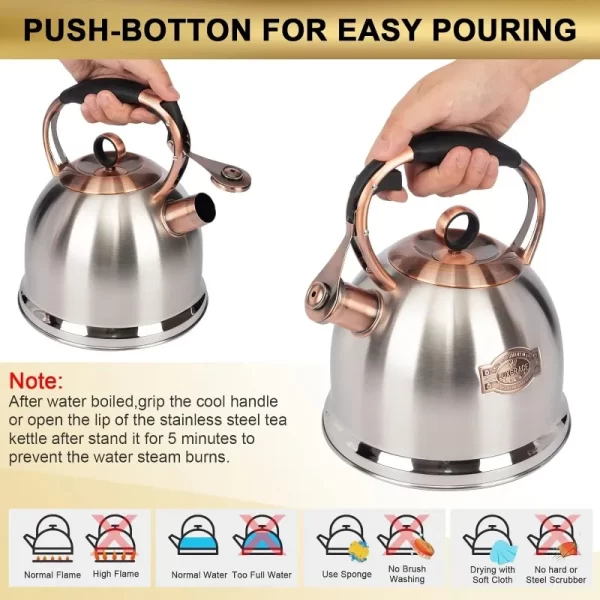 Whistling Stovetop Tea Kettle, Food Grade, Stainless Steel, Hot Water, Fast to Boil for Stove, Top-3.0Q - Image 4