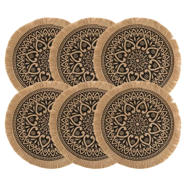 Set of 6 Boho Round Placemats Kitchen Plate Mats Runners for Dining Table Mandala Bohemian Burlap Circle Placemats 15 Inch - Image 14