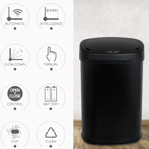 13 Gallon Stainless Steel Automatic Sensor Trash Can - No Touch Garbage Can Kitchen Waste Bin High-Capacity Bathroom Trash Can - Image 2