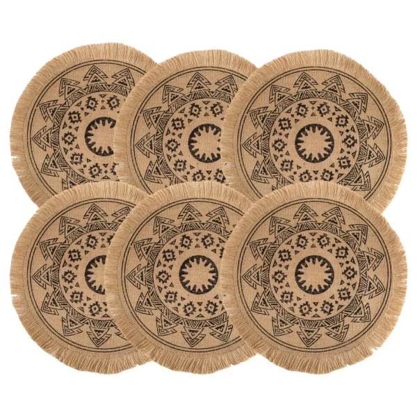 Set of 6 Boho Round Placemats Kitchen Plate Mats Runners for Dining Table Mandala Bohemian Burlap Circle Placemats 15 Inch - Image 7