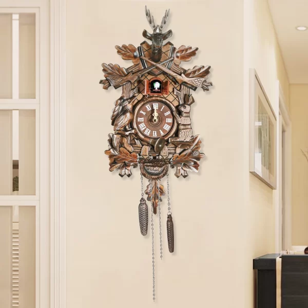 Retro Cuckoo Wall Clock, Wooden Cuckoo Tree House Clock for Bedroom Office, Adjustable Volume, Quiet Operation - Image 2