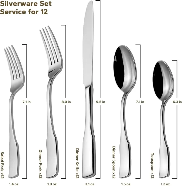 NEW 65-Piece Silverware Set with Utensil-Serving Set, Service for 12, Stainless Steel Flatware Set, Mirror Polished Cutlery Set - Image 5