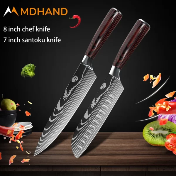 Kitchen Knife Set Damascus Pattern Stanless Steel  Japanese Santoku Knife Cleaver Slicing Utility Knife - Image 23