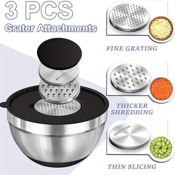 8pcs Mixing Bowls with Airtight Lids Stainless Steel Mixing Bowl Set, Attachments  Bottoms, Black Kitchen Bowls, Baking Serving - Image 5