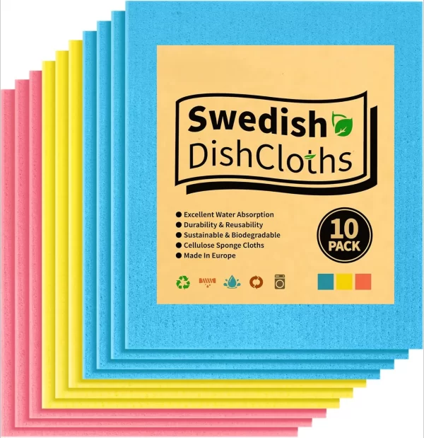 Kitchen towels, kitchen 10 packs of dish towels, absorbent Swedish dish towels, multi-purpose kitchen cellulose sponge cloth