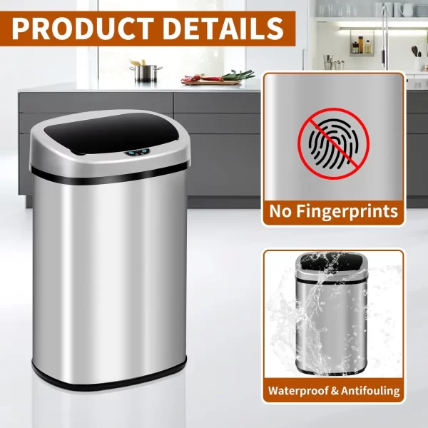 13-Gallon Kitchen Trash Can 50l Garbage Can Automatic Touch Free Garbage Bin Motion Sensor Trash Can with Lid Waste Bin - Image 5