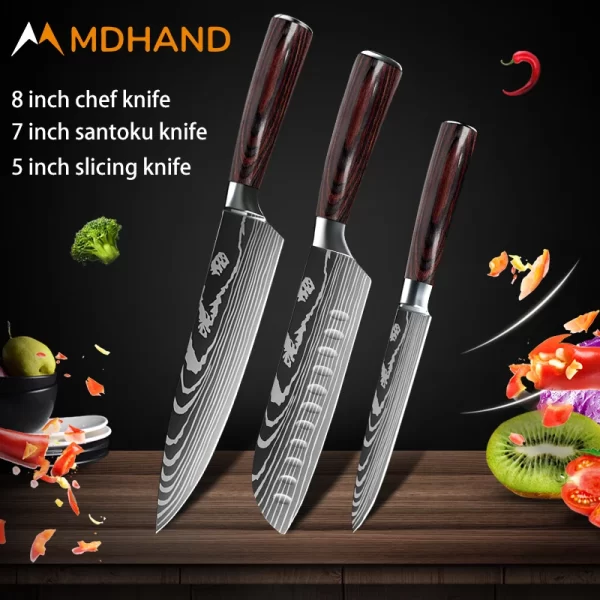 Kitchen Knife Set Damascus Pattern Stanless Steel  Japanese Santoku Knife Cleaver Slicing Utility Knife - Image 15