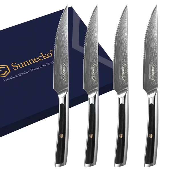 Sunnecko Damascus Steak Knives 4Pcs Set VG10 Core Blade Cut Utility Table Meat Kitchen Knife Slicer Cutlery  Tools G10 Handle - Image 7