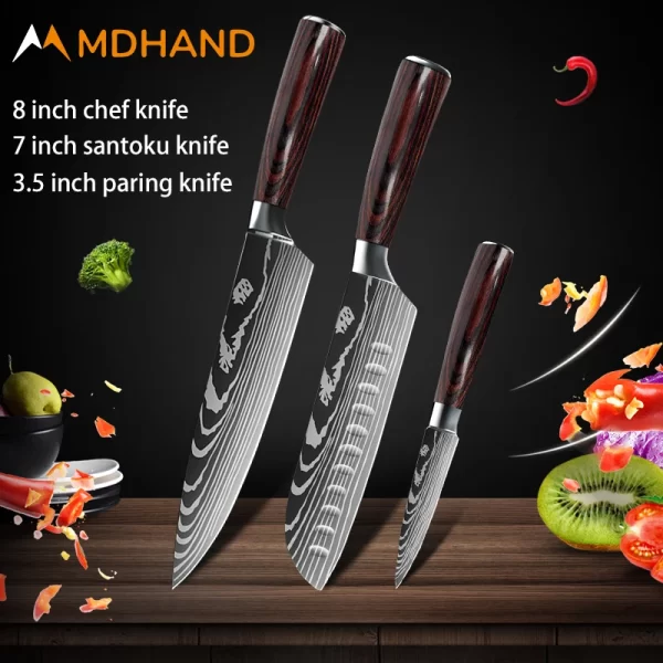 Kitchen Knife Set Damascus Pattern Stanless Steel  Japanese Santoku Knife Cleaver Slicing Utility Knife - Image 25