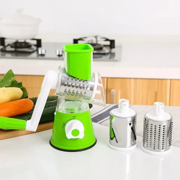 Manual Rotary Vegetable Slicer Cutter Kitchen Vegetable Cheese Grater Chopper with 3 Sharp Stainless Steel Drums - Image 9