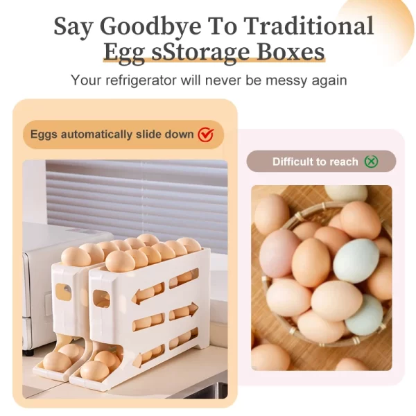 Four-Layer Refrigerator Egg Rack,Space-Saving Egg Storage Box,Durable Large Capacity Egg Organizer for Kitchen Cabinet or Fridge - Image 4