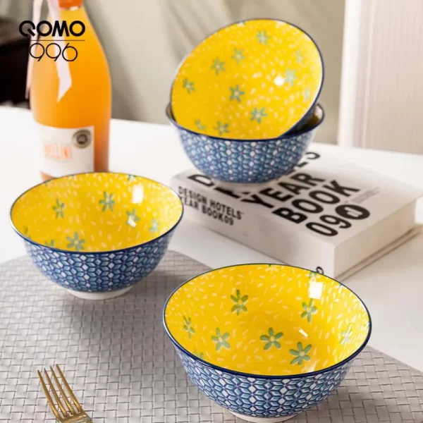 4 Pieces Ceramic Bowl Set Multicolored 6.25 Inch Porcelain Dinnerware Set Premium Ceramic Rice Bowls for Home Kitchen Dishes - Image 3