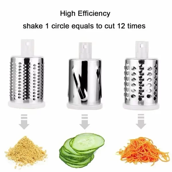 Manual Rotary Vegetable Slicer Cutter Kitchen Vegetable Cheese Grater Chopper with 3 Sharp Stainless Steel Drums - Image 6