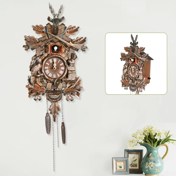 Retro Cuckoo Wall Clock, Wooden Cuckoo Tree House Clock for Bedroom Office, Adjustable Volume, Quiet Operation