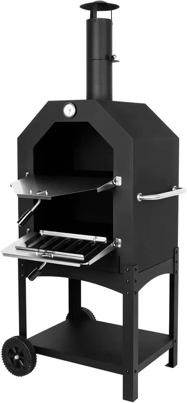 Outdoor Pizza Oven ,Wood Fired Pizza Oven Patio Portable Pizza Maker Cooking Grill with Wheels Waterproof Cover,Outdoor Ovens - Image 7