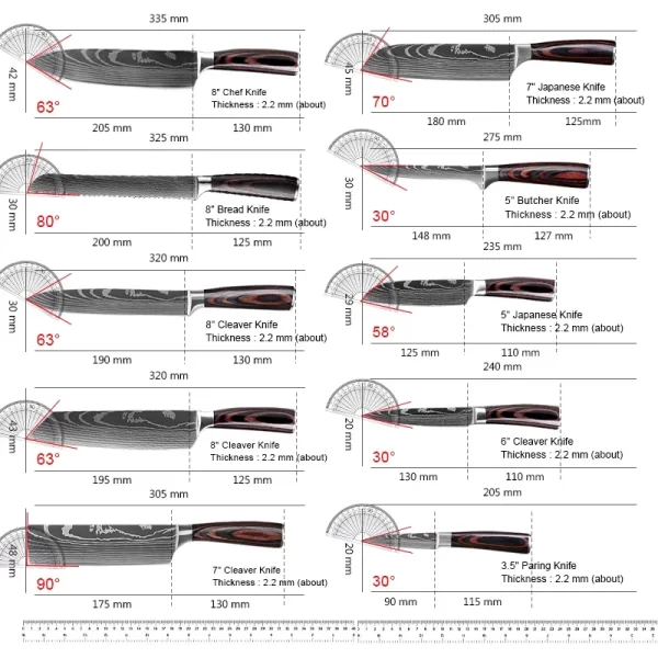 Kitchen Knife Set Damascus Pattern Stanless Steel  Japanese Santoku Knife Cleaver Slicing Utility Knife - Image 3