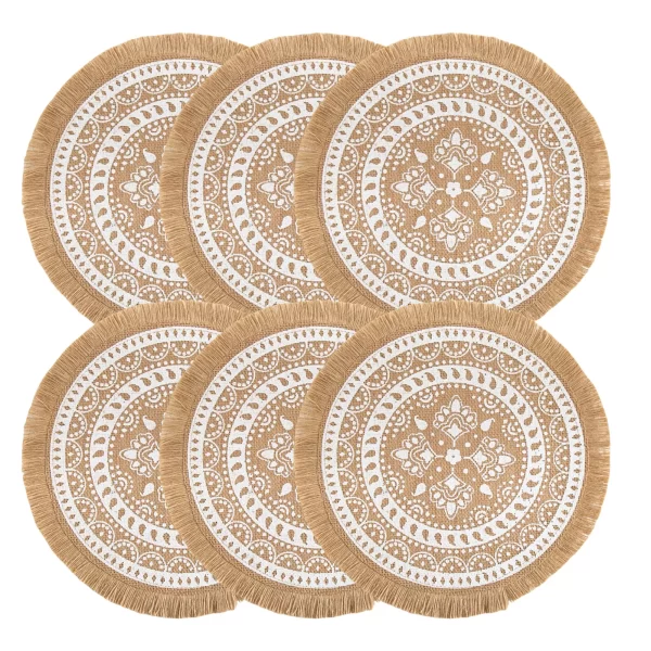 Set of 6 Boho Round Placemats Kitchen Plate Mats Runners for Dining Table Mandala Bohemian Burlap Circle Placemats 15 Inch - Image 13