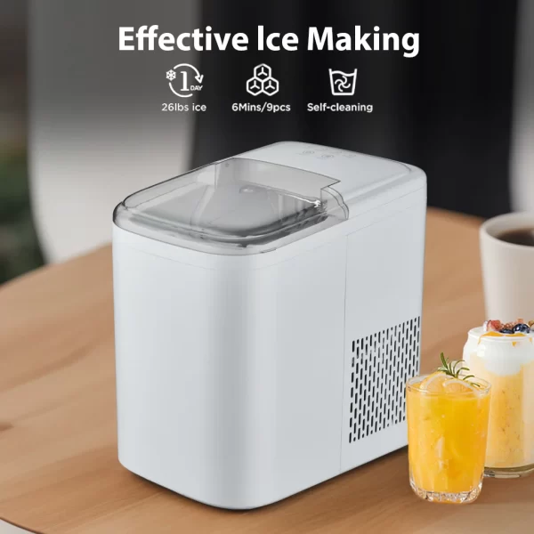 Automatic ice maker machine, Self- Cleaning, Countertop Size, 26 Pounds in 24 Hours, Cubes 6 Minutes, LED Control Panel, With a - Image 5