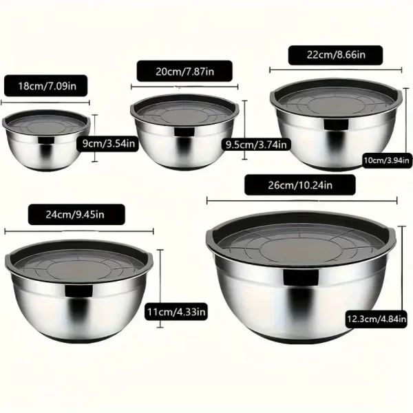 5-Piece Stainless Steel Nesting Mixing Bowl Set - Kitchen Essentials for Baking, Serving,Dishwasher Safe, and Easy to Store - Image 6