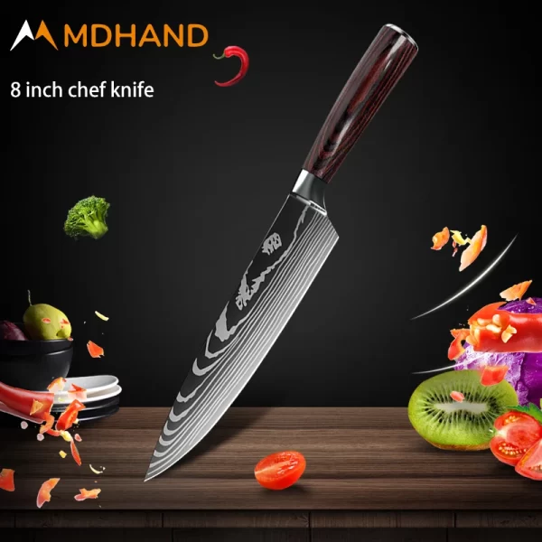 Kitchen Knife Set Damascus Pattern Stanless Steel  Japanese Santoku Knife Cleaver Slicing Utility Knife - Image 7