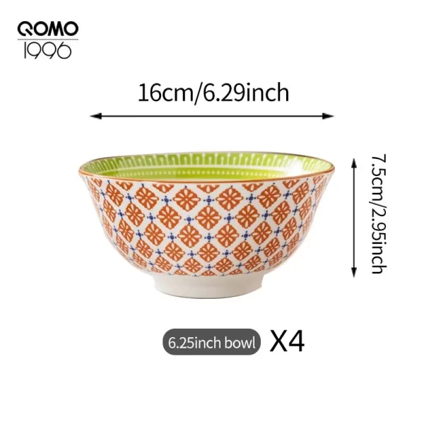 4 Pieces Ceramic Bowl Set Multicolored 6.25 Inch Porcelain Dinnerware Set Premium Ceramic Rice Bowls for Home Kitchen Dishes - Image 8