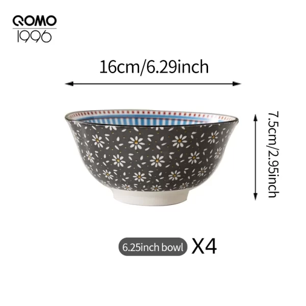 4 Pieces Ceramic Bowl Set Multicolored 6.25 Inch Porcelain Dinnerware Set Premium Ceramic Rice Bowls for Home Kitchen Dishes - Image 7