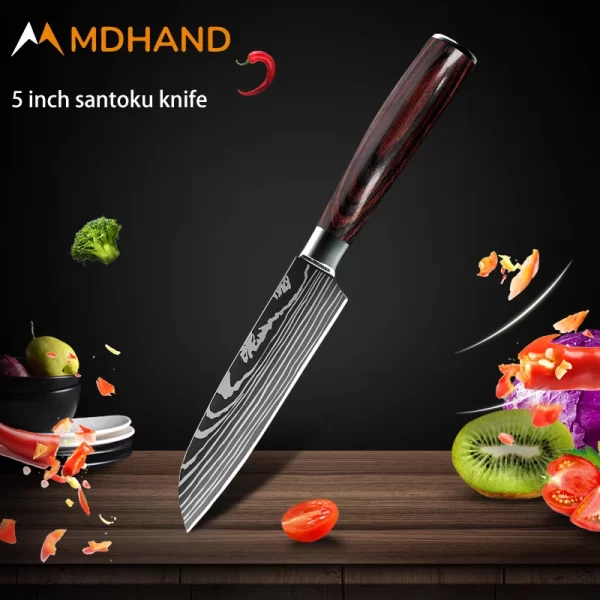 Kitchen Knife Set Damascus Pattern Stanless Steel  Japanese Santoku Knife Cleaver Slicing Utility Knife - Image 29